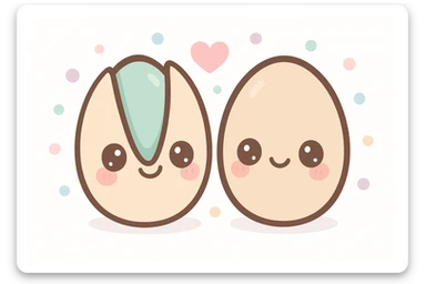 couple of loving pistachios, one with open shell, both with big eyes and blushing cheeks sticker