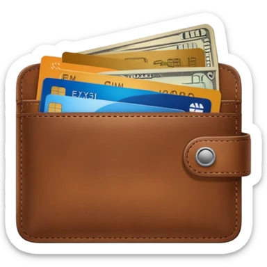 portefeuille marron avec pleins de billet et carte bancaire sticker