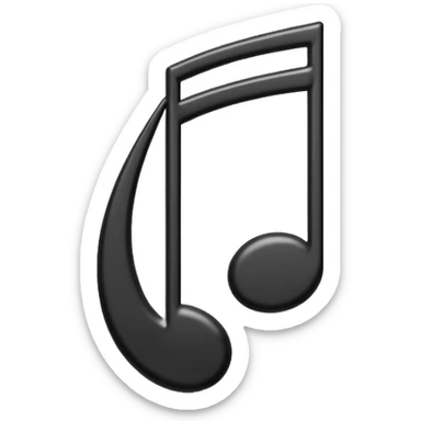 single musical note emoji, deep matte black metal material, smooth rounded geometry sticker