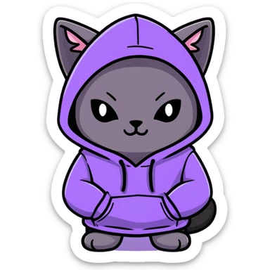 Black cat with a purple hoodie sticker