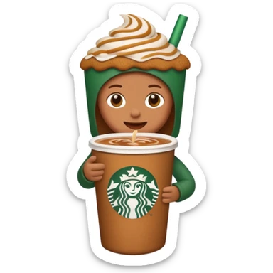 a plain emoji holding a gingerbread chai drink from Starbucks sticker