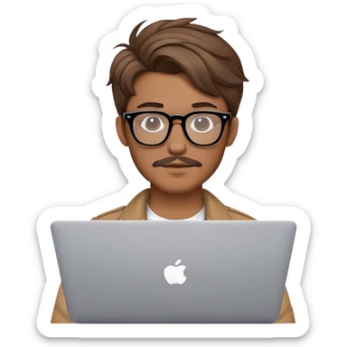 brown balayage college stylish hipster man with MacBook with glasses sticker