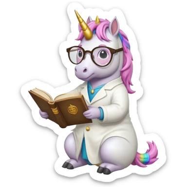 Unicorns read book
A full body of scholar unicorn wearing round glasses, reading a thick ancient tome. sticker