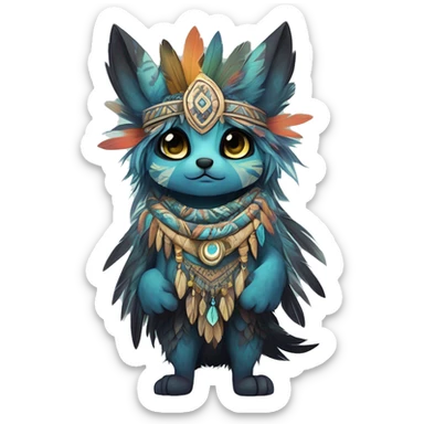 cute cool edgy ethereal shy epic tribal fantasy animal fursona Fionbri creature by griffsnuff & LiLaiRa & Falvie with exotic colors with intricate patterns and feathers and headdress and necklace full body sticker