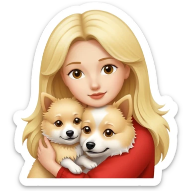 blonde hugs a spitz dog  sticker
