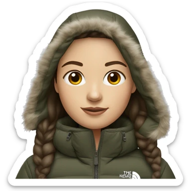 White  brunette Girl wearing northface parka sticker