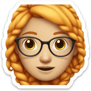 girl with her hair tied on both sides, orange hair, white skin, with a crooked glasses on her face sticker