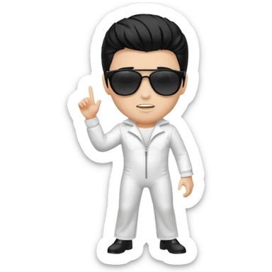 A boy with an Elvis Presley mask with sunglasses (with total black lenses)dressed as Elvis Presley (white dress) sticker
