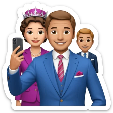 A person/a man who's taking a selfie in a room with the wax figures of the queen elizabeth the II sticker