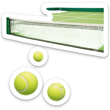 A tennis court with perfectly marked lines and a tennis ball resting near the baseline. The scene highlights the open space of the court, with a net dividing the two sides, capturing the focus and athleticism of the sport. sticker