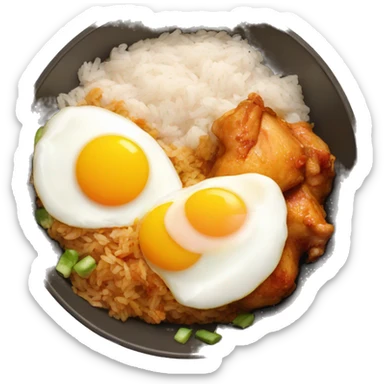 chicken thigh rice bowl with two eggs sticker