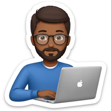 23 year old Azerbaijani man with very dark brown hair and beard with glasses and laptop sticker