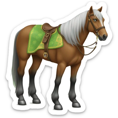 Cavallo con fantino e vestito arancione e verde sticker