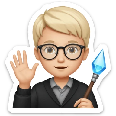 3D imoji of  The little boy who is a magic designer, he is a graphic designer, he should not be holding anything hand down sticker