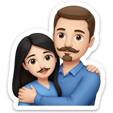 Couple, Tall strong white man with brown hair mustache and goatee, hugging small pale woman long with black hair sticker
