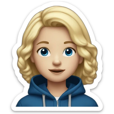 6 year old girl with blonde hair and blue eyes in a dark blue hoodie sticker