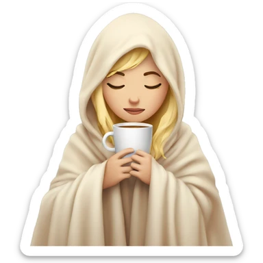 girl inside a blanket sipping coffee eyes closed blonde sticker
