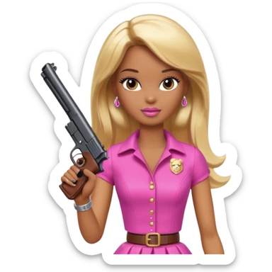 Brown skin blonde hair barbie with gun sticker