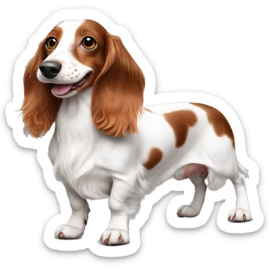 Long haired white and red piebald dachshund smiling with freckles whole body sticker