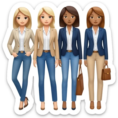 diverse group of businesswomen women from america wearing jeans, blouses and blazers. sticker