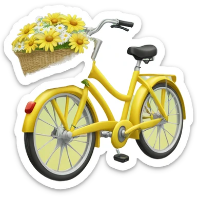 Yellow beach style bicycle with basket full of daisies sticker