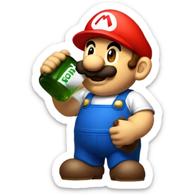 Mario plumber drinking beer with a shirt with the letters “HOPE” with a pipe wrench logo sticker