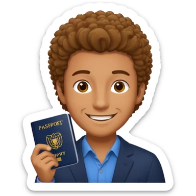 man with coily chairs passport size sticker