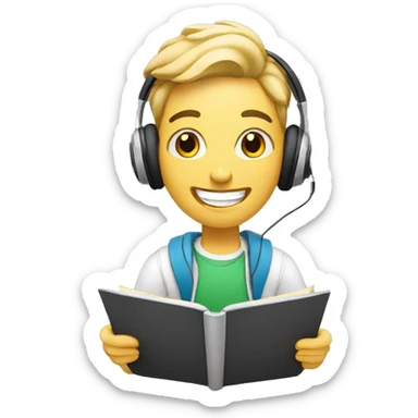 white happy student listening to music on class sticker