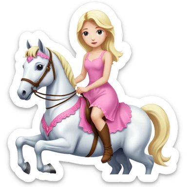 a blonde woman wearing pink dress and riding a white horse  sticker