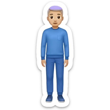 man in blue jumper with a shirt underneath and blue chinos trousers sticker