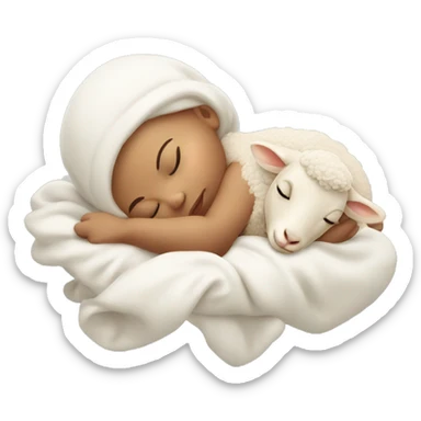 sleeping baby with lamb jumping over her head  sticker