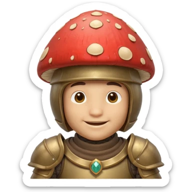 mushroom knight portrait, head and shoulders only, helmet made entirely of a large mushroom cap, textured mushroom surface, tiny fantasy armor collar, heroic smile, magical forest vibe, 3D cartoon, mobile game icon style, clean background, no text, no watermark
 
 sticker