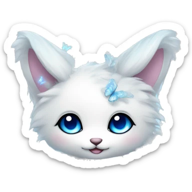 Edgy Cute gorgeous sparkly ethereal white fantasy animal with blue eyes sona with flowers and butterflies sticker