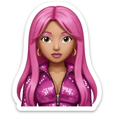 Nicki Minaj with long pink hair, dark pink sequin outfit  sticker