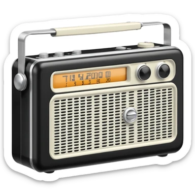 A black and white icon of a vintage handheld transistor radio sticker