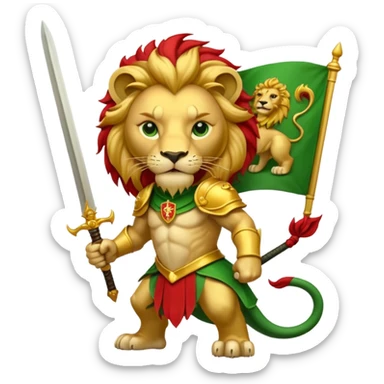 A lion with a sword and the sun on top of it and on the top green and bottom red flag sticker