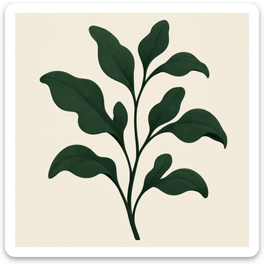 dark green organic plant with abstract leaf forms, soft curves, no container, clean background sticker