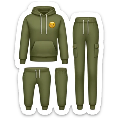 Crie um conjunto de moletom com calça de moletom liso na cor verde militar, sem ninguém usando  sticker