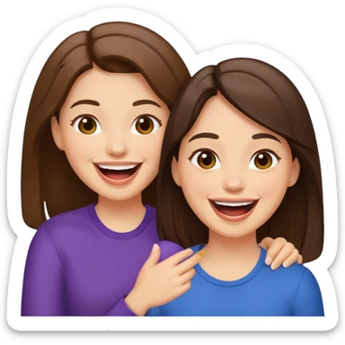 two best friends with brunette hair and light skin, laughing sticker