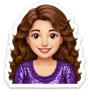 30 yr old italian woman, long brown wavy hair, big brown eyes, huge smile, sequin shirt, no bangs, a bit chubby sticker