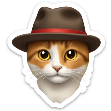 a calico cat wearing a red fedora hat in the style of the windows 10 emoji sticker