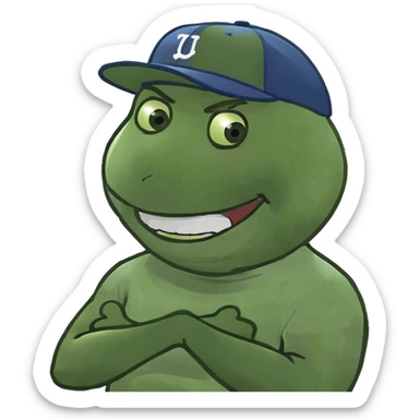 guy with crossed arms holding neck laughing sticker