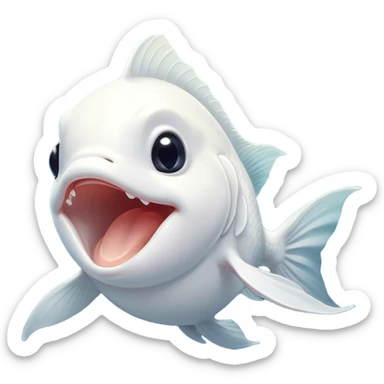 Cinematic Cute Yawning White Goldfish Portrait Emoji, Head tilted slightly with a dramatic, wide-open yawn, showcasing a smooth, pure white body with graceful, flowing fins, eyes barely open in drowsy contentment, Simplified yet irresistibly adorable features, highly detailed, glowing with a soft, cozy glow, high shine, relaxed yet expressive, stylized with a touch of whimsy, bright and endearing, soft glowing outline, capturing the essence of a sleepy yet affectionate goldfish, so drowsy it feels like it could float out of the screen and curl up for a nap! sticker