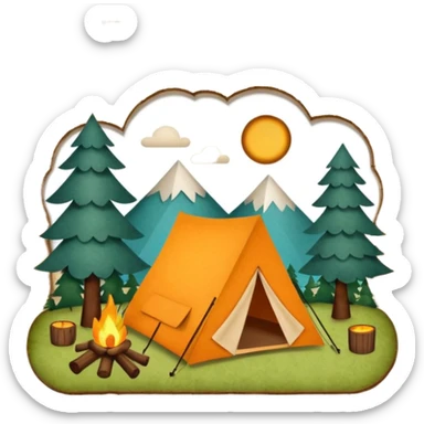 Wooden Camping sign made of felt texture, scrapbooking style, transparent background sticker