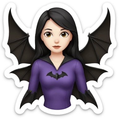 woman with long dark hair and a flying bat nearby sticker