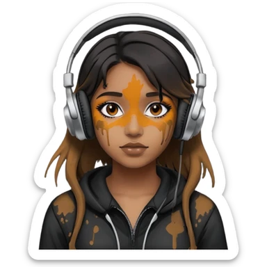 A soft grunge aesthetic that’s Latina and wearing messy paint on black headphones  sticker