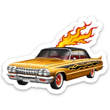 Satans Hot rod custom 1964 impala low rider four door Anubis theme painted hood flaming side-pipes driving straight to hell  sticker