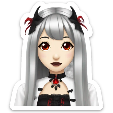 hime gyaru girl, black hair, goth, red eyes, vampire sticker