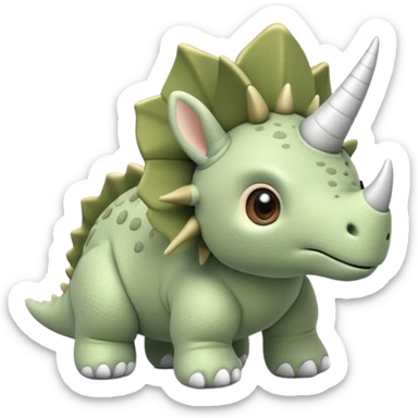 Adorable cute sage green triceratops stuffed toy sticker
