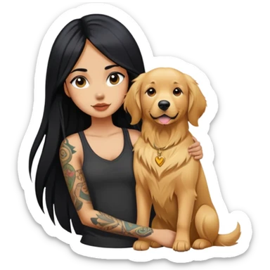 girl with long black  straight hair and tattoos and  a golden retriever sticker